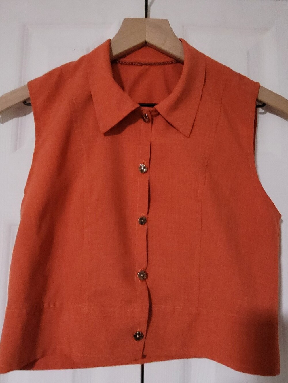 Vintage Handmade Sleeveless Button-Front Top in Burnt Orange